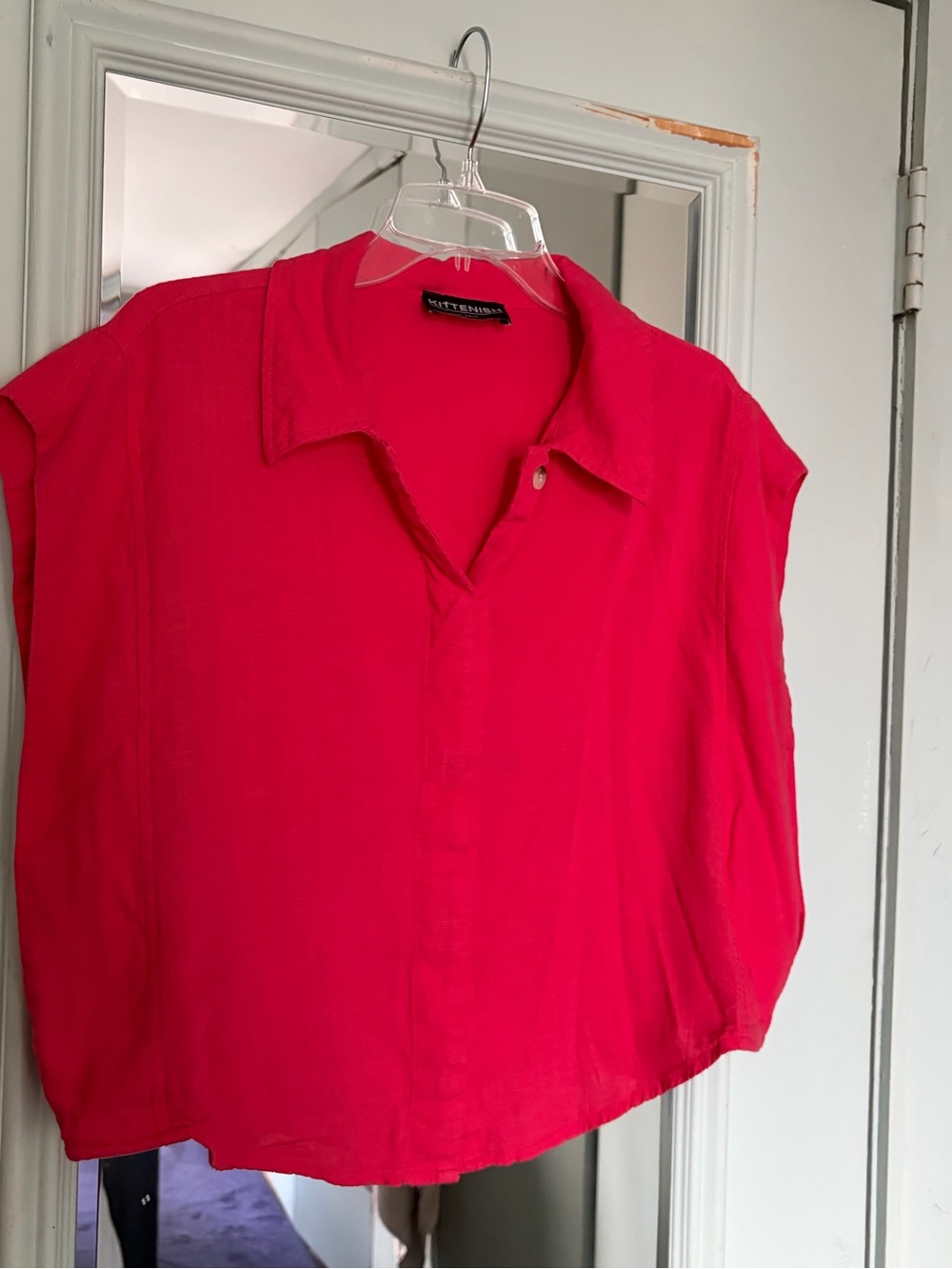 Kittenish Hot Pink Sleeveless Button-Front Collared Top Cap Sleeve XL Cropped